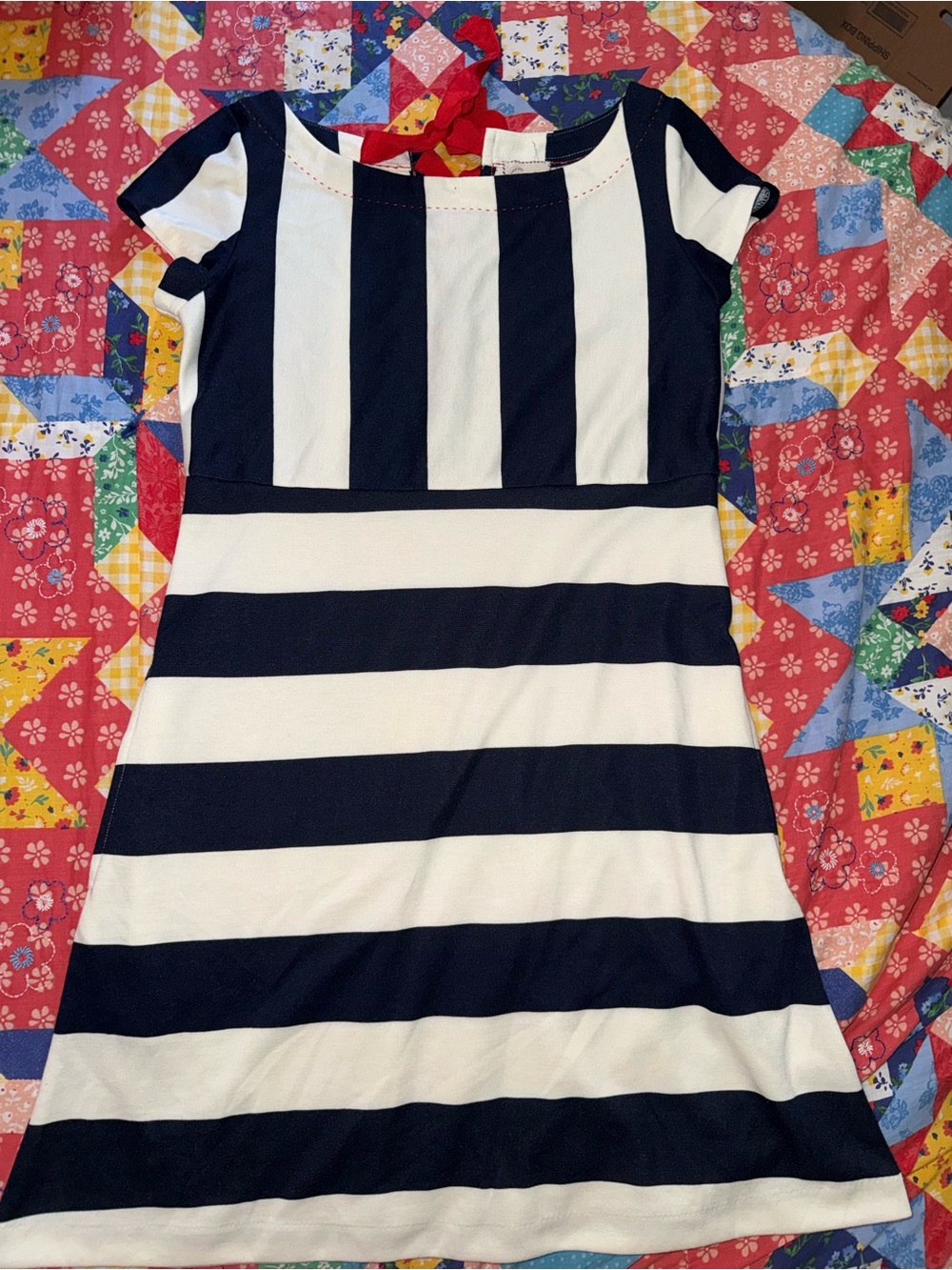 Anthropologie Navy and White Striped Short-Sleeve Mini Dress - Classic Nautical